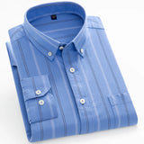 Men's Casual Long Sleeve Woven Button Down Shirt Single Patch Pocket Standard-fit Plaid Striped Cotton Oxford Shirts MartLion 8186-32 38 