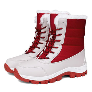 Winter Women's Waterproof Boots Strap Up Flat Heel Boots Warm Snow Shoes, Plush Outdoor Casual Boots MartLion Red 42 