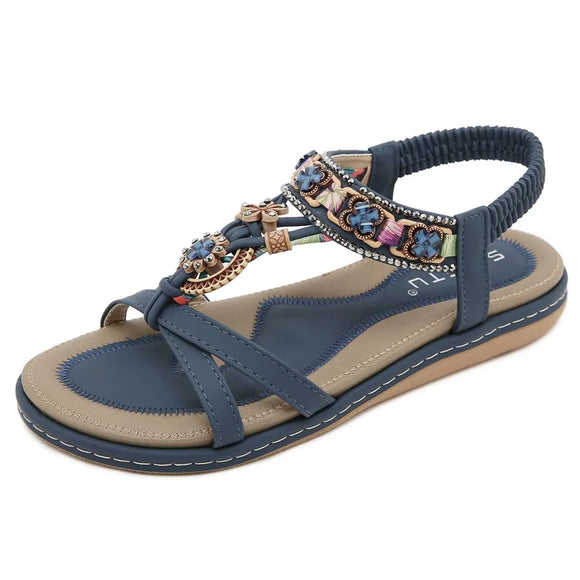 Summer Beach Sandals Casual Bohemia Flat Shoes Woman Crystal Bead Sweet MartLion royal blue 38 