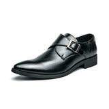Brown Pointed Leather Shoes Men's One-step Bukle Dress Low-heel Shoes zapatos de vestir hombre MartLion black 229 38 