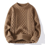 Men's Knitted Sweatshirts Crewneck Sweater Pullover Jumpers Green Clothing Autumn Winter Tops MartLion Khaki M 