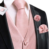 Hi-Tie Silk Vests Jacquard Waistcoat Neck Tie Hanky Cufflinks Brooch Set for Men's Suit Sleeveless Jacket Wedding MartLion MJ-0033-0066 S 