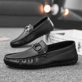 Leather Loafers Men's Casual Shoes Moccasins Slip on Flats Boat Driving Hombre MartLion 9129Black 41 