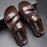 Men's Leather Sandals Slip-on Summer Breathable Slippers Open Toe Casual Outdoor Walking Shoes Beach Mart Lion   