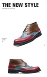 Trendy Red High top Men's Brogues Shoes Leather Dress Lace-up Social Zapatos De Vestir Hombre MartLion   