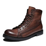 Men's Boots Retro Style Ankle PU Lace-Up Casual High-top Shoes Wear-resistant Motorcycle Mart Lion brown 38 