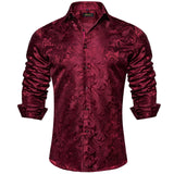 Gold Paisley Silk Shirts Men's Long Sleeve Luxury Tuxedo Wedding Party Clothing MartLion CYC-2008 S 