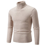 Winter Men's Turtleneck Sweater Casual Men's Knitted Sweater Keep Warm Fitness Pullovers Tops MartLion Beige M (55-65KG) 