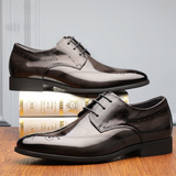 Elegant Brogue Shoes Men's Lace Up Point Toe Oxfords Formal Style Leather Wedding Party Social Office Mart Lion   