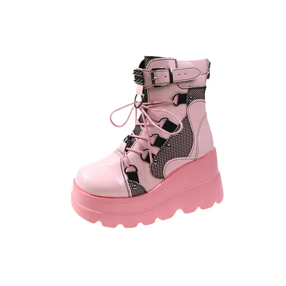 Women Punk Gothic Motorcycle Boots Platform High Heel Ankle Boot Ladies Cool Wedge Woman Black Female Shoes MartLion