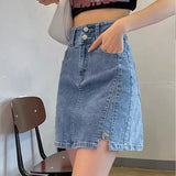 Denim Short Skirt, Versatile Women in Summer, Waisted A-line Wrapped Hip Skirt, MartLion   