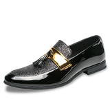 Glitter Leather Elegant Men's Dress Shoes Pointed Toe Party Tassel Slip-on Casual MartLion black A2351 38 CHINA