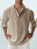 Cotton Linen Shirts for Men Casual Shirts Lightweight Long Sleeve Henley Beach Shirts T Shirts for Men MartLion   