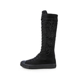 Leisure Women's Canvas Shoes with Elevated Inner Height High Top Dance Lace Flat Bottom Boots MartLion   