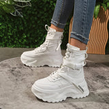 Chunky Platform Vulcanized Shoes Women Spring Lace-Up Non-Slip Motorcycle Boots Breathable Thick Bottom MartLion   