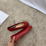 Retro Ultra-soft Women Shoes Spring Bow Red Flat Sole Single Shoe Leisure Leather Ballet MartLion   