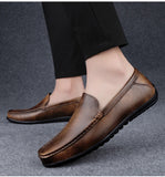 Men's Retro Brown Loafers Luxury Shoes Slip on Shoes Genuine Leather All-match Flats MartLion   