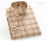 Men's Long Sleeve Plaid Checkered Heavy Cotton Shirt Single Patch Pocket Casual Shirts MartLion   