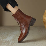 Winter Retro Women Boots Lace Up Chelsea Round Toe Shoes Short Genuine Leather Western MartLion   