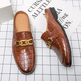 Mules Summer Sandals Loafers Half Shoes Diamond Leather Men's Shoes Designer Slides Slippers MartLion 739  Brown 47 
