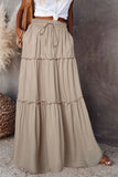 Ethnic Style Vintage Long Skirt Women Summer Loose Beach Ladies  Casual MartLion Solid apricot XL 