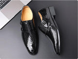 Men's Casual Shoes Snakeskin Grain Microfiber Leather Slip-on Buckle Dress Office Oxfords Party Wedding Flats Mart Lion   