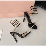 Luxury Crystal Snake Coiled Women Sandals Thin High heels Wedding Party Gladiator Summer Shoes MartLion   