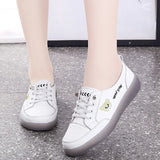 Spring Oxfords Women's Flat Shoes Casual Classic Solid Color PU Leather White Lacing Sneakers MartLion   