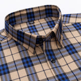 Men's  Modal Cotton Striped Plaid Dress Shirt Without Pocket Stylish Casual Standard-fit Long Sleeve Gingham Shirts MartLion   