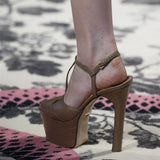 Riveted Shoes Dance Shoes High Heels Women Show Sandals Party Club Platform High-heeled Wedding Mart Lion Brown 36 