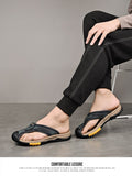 Summer Men's Flip-Flops Genuine Leather Anti-Slip Beach Slippers Sandals Anti-collision Toe Mart Lion   