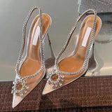 Luxury Rhinestone Hollow out Women Pumps Wedding Shoes Clear PVC High heels Elegant Summer Party Bridal MartLion Silver 42 