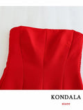  Chic Red Party Long Dress Women Strapless Pleated Back Split Summer Dress Elegant Corset Dress MartLion - Mart Lion