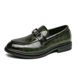Retro Green Elegant Men's Dress Shoes Slip-on Leather Low-heel Formal Zapatos De Hombre Vestir MartLion green 0218 38 CHINA