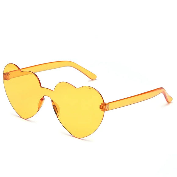Women Colors Polycarbonate Heart Shape Tinted Party Sunglasses Girls Vintage Colors Rimless MartLion Bright yellow Other 