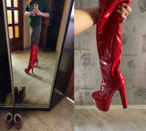 Rimocy Women Platform Over The Knee Boots 17CM Super High Heels Red Patent Leather Long Winter Black Shoes MartLion   
