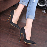 Pointed Shallow Mouth Suede Ultra-Thin High Heels 12cm Pumps Banquet Ladies Shoes MartLion   