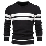 Men's Winter Stripe Sweater Thick Warm Pullovers Men's O-neck Basic Casual Slim Comfortable Sweaters MartLion black S 