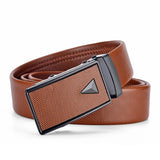 Men's Leather Belt Metal Automatic Buckle Work Black PU Strap MartLion Brown Triangle 120cm 