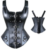 Women Faux Leather Halter Strap Underbust Corset Vest Lace-Up Waist Cincher Top Steampunk Zipper Buckled Bustier Body Shaper MartLion   