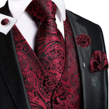 Hi-Tie Silk Vests Jacquard Waistcoat Neck Tie Hanky Cufflinks Brooch Set for Men's Suit Sleeveless Jacket Wedding MartLion MJ-0024-0056 S 