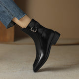 Autumn Boots Square Toe Low Heel Women Shoes Genuine Leather Retro Brown Ankle Block Retro MartLion   