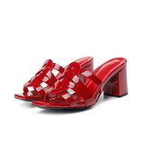 Women's Slippers With Patent Leather Open Toe Shoes Elegant High Heels MartLion Red 43 CHINA