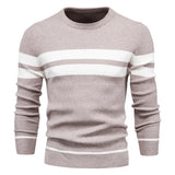 Men's Winter Stripe Sweater Thick Warm Pullovers Men's O-neck Basic Casual Slim Comfortable Sweaters MartLion khaki S 