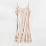 Summer  Lace Silk Nightgown Women V-neck Sleeveless Short Mulberry Silk Thin Slip Underdress MartLion Beige XL 