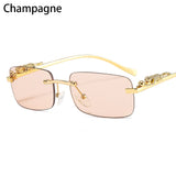 In Trend Rimless Rectangle Sunglasses Women Luxury Designer Cut Edge Shades Golden Leopard Frame Eyewear MartLion champagne  