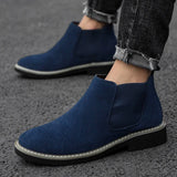 Genuine Leather Men's Boots High Top Casual Shoes Autumn Winter Optional Plush Warm Shoes MartLion Blue(No Plush) 40(25.0CM) 