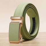 Golden Automatic Buckle Belt Men's and Women Universal Casual Red Blue Green Black White Female Waistband MartLion Green CHINA 110cm