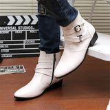 Leather Chelsea Boots Men White Dress Boots Men Casual High top Buckle Strap Formal Shoes Men Motorcycle Boots