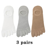 3 Pairs Men's Open Toe Sweat-absorbing Boat Socks Cotton Breathable Invisible Ankle Short Socks Elastic Finger Mart Lion white gray brown  
